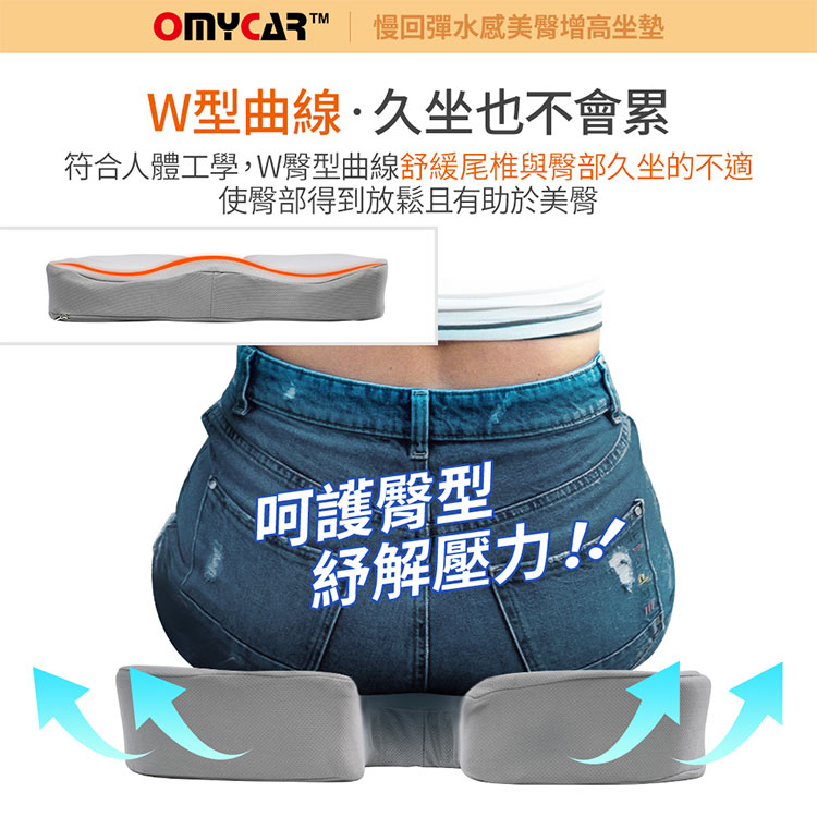 【OMyCar】慢回彈水感美臀增高坐墊 美臀坐墊 駕駛座增高 水凝膠 涼爽 排汗 舒壓 座墊 辦公室小物