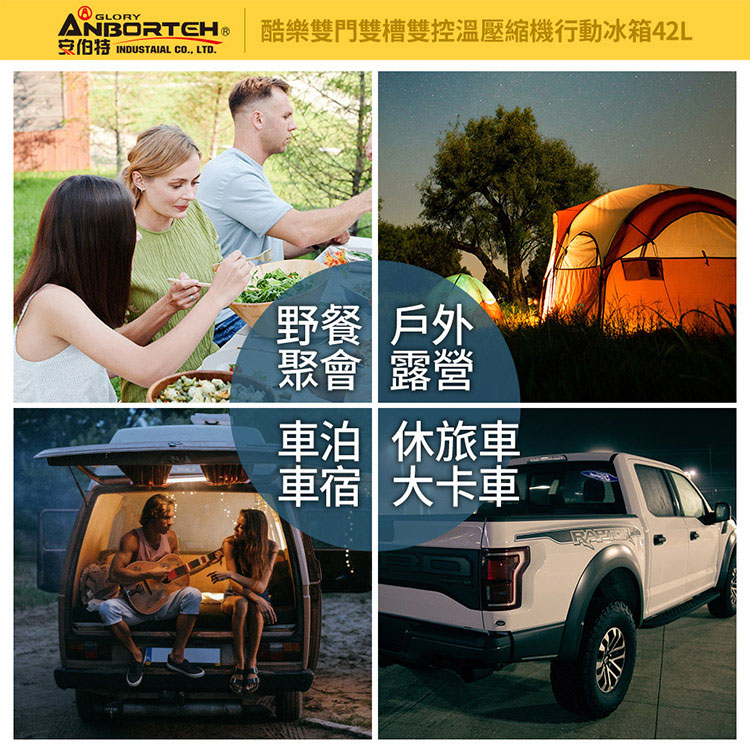 GLORYANORTEH B 酷樂雙門雙槽雙控溫壓縮機行動冰箱42L INDUSTAIAL CO LTD野餐戶外聚會露營 休旅車車宿 大卡車